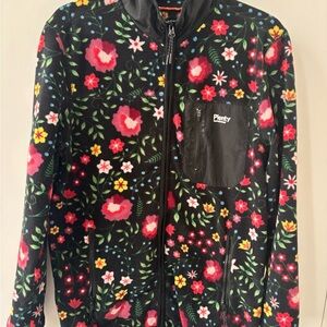 Floral Black Fleece Zip Jacket - Women's